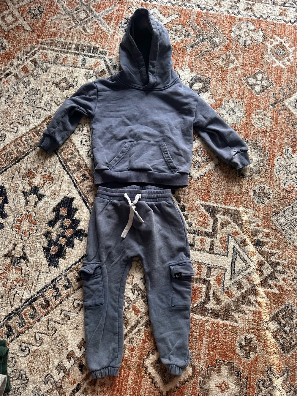 Olive + Scout Kids Cozy Hooded Sweatshirt & Cargo Joggers Set - Slate Blue